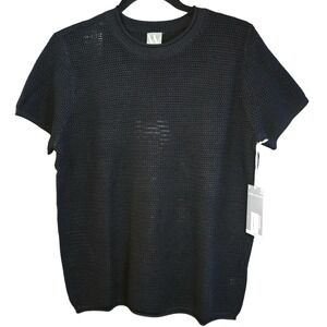 Worthington Black Crochet Women Sz L Top Pullover Short Sleeve Round‎ Neck NEW